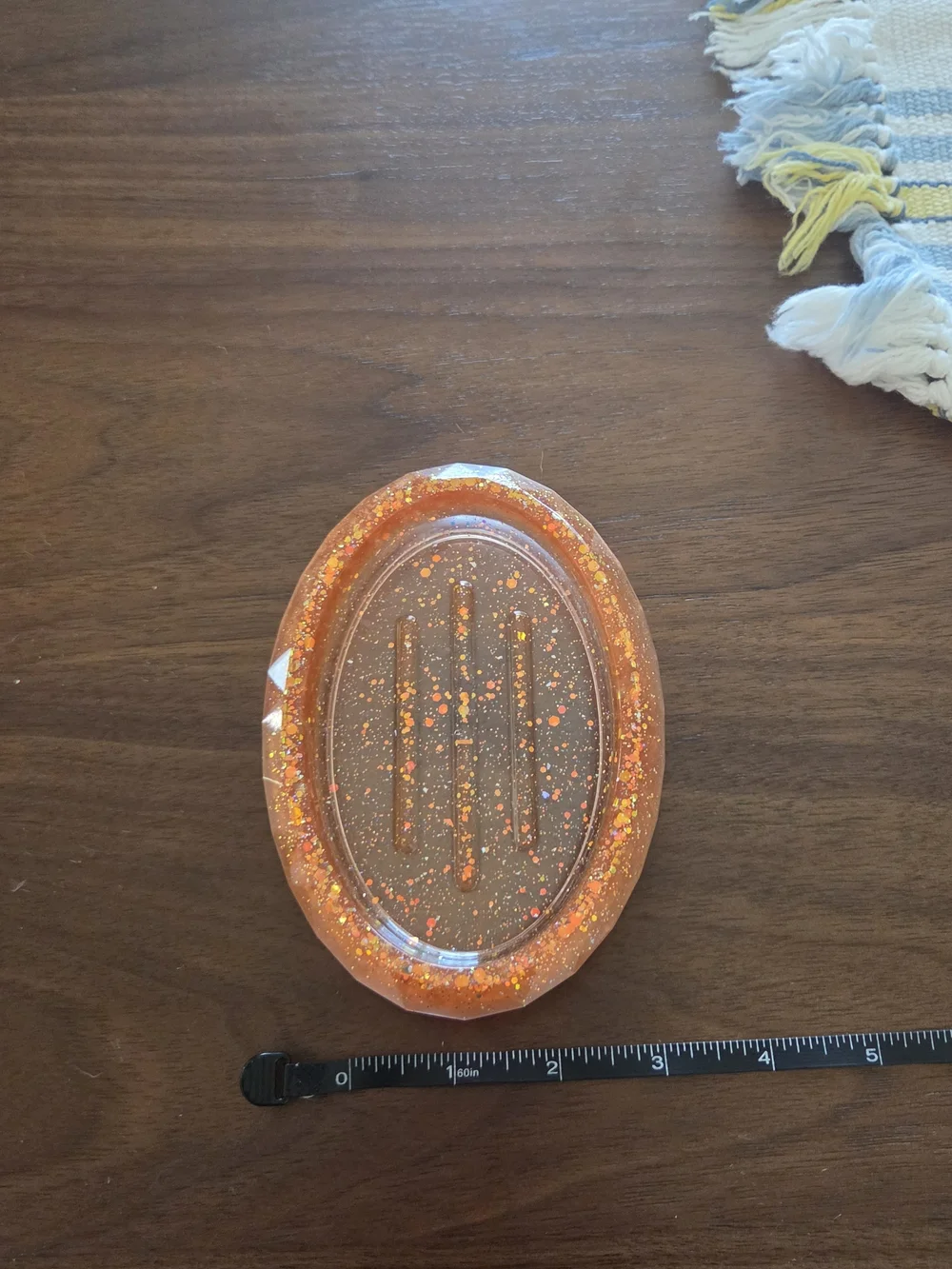 Oval Glitter Resin Soap Dish - Brownish with Orange/Brown  Sparkles